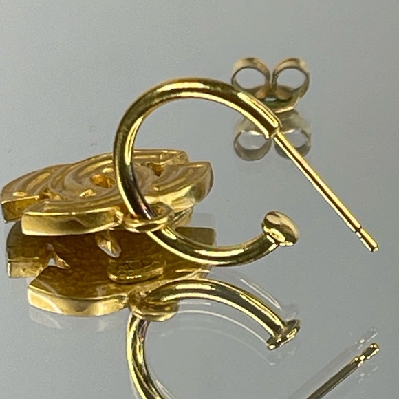 CHANEL CC Logo Gold Tone Pierced Earrings - Picture 9 of 13